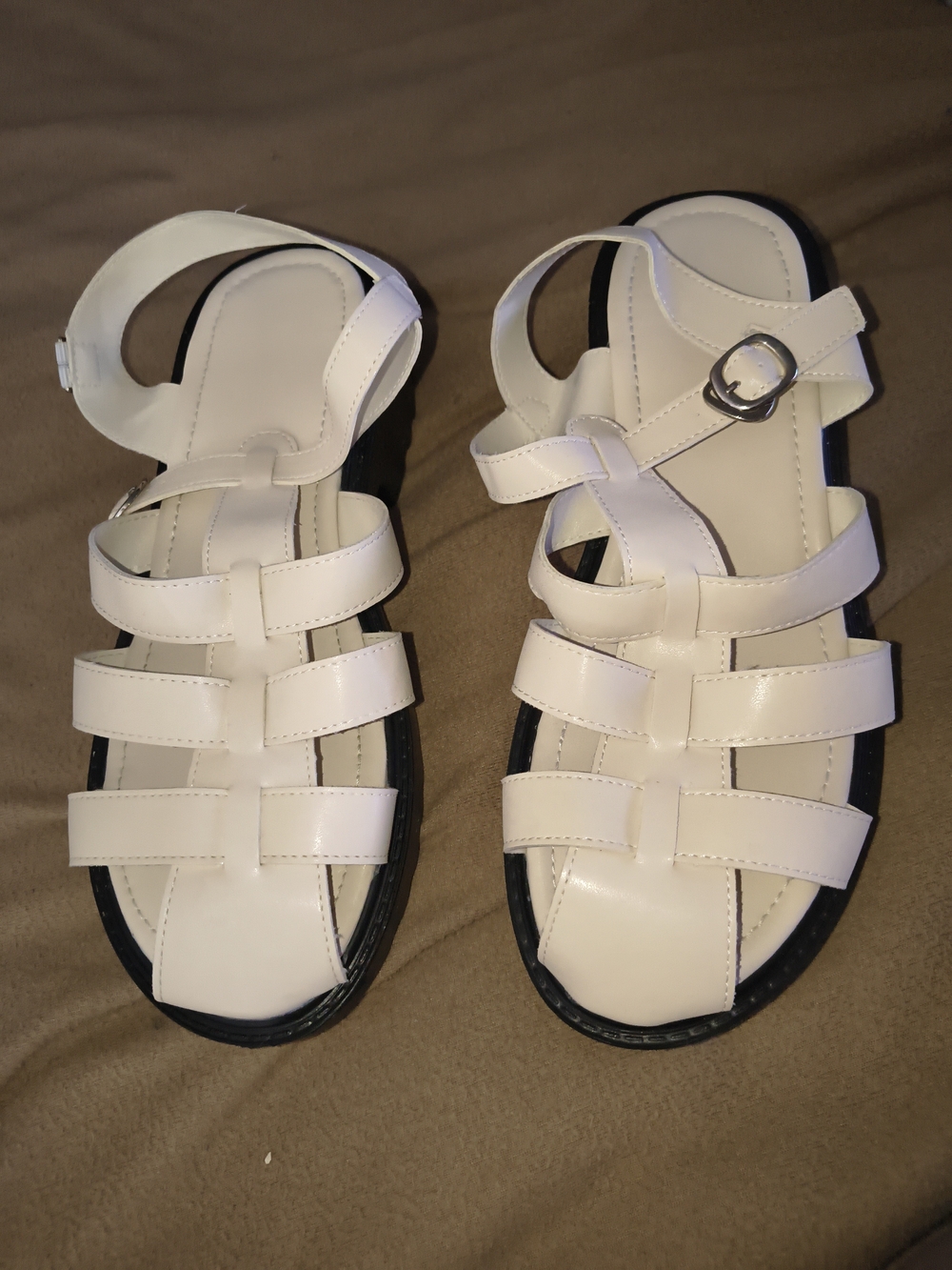 White Strappy Sandals - Classic Buckle Design